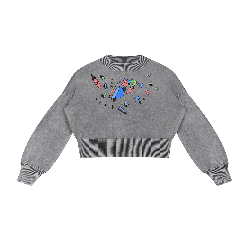 Mineral Wash Balloon Sleeve Cropped Sweater